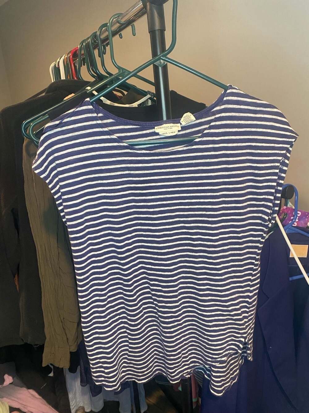 Christian Siriano New York 100% Linen Striped T-Shirt Size M